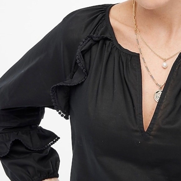 NWT J. Crew ruffle sleeves peasant top Xs black - Picture 3 of 7